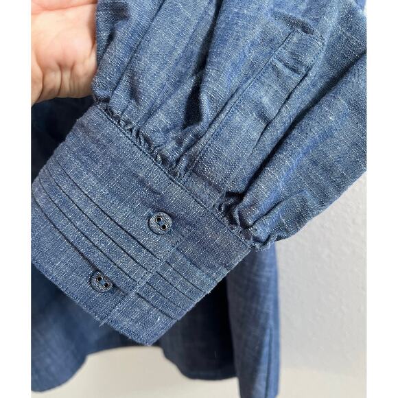 Joie Rivoire NWT Blue Chambray Ruffle Puff Sleeve Cotton Blouse Top size Small - Picture 6 of 16